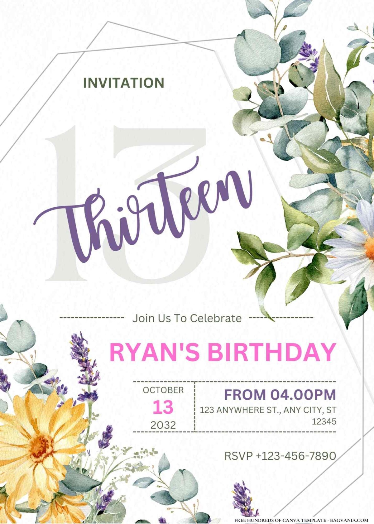 FREE Editable Watercolor Wildflowers Birthday Invitation