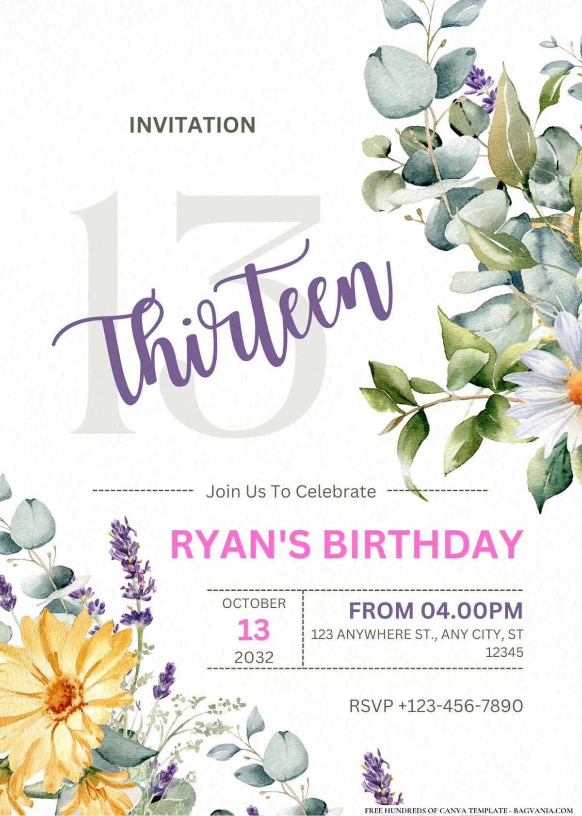 FREE Editable Watercolor Wildflowers Birthday Invitation