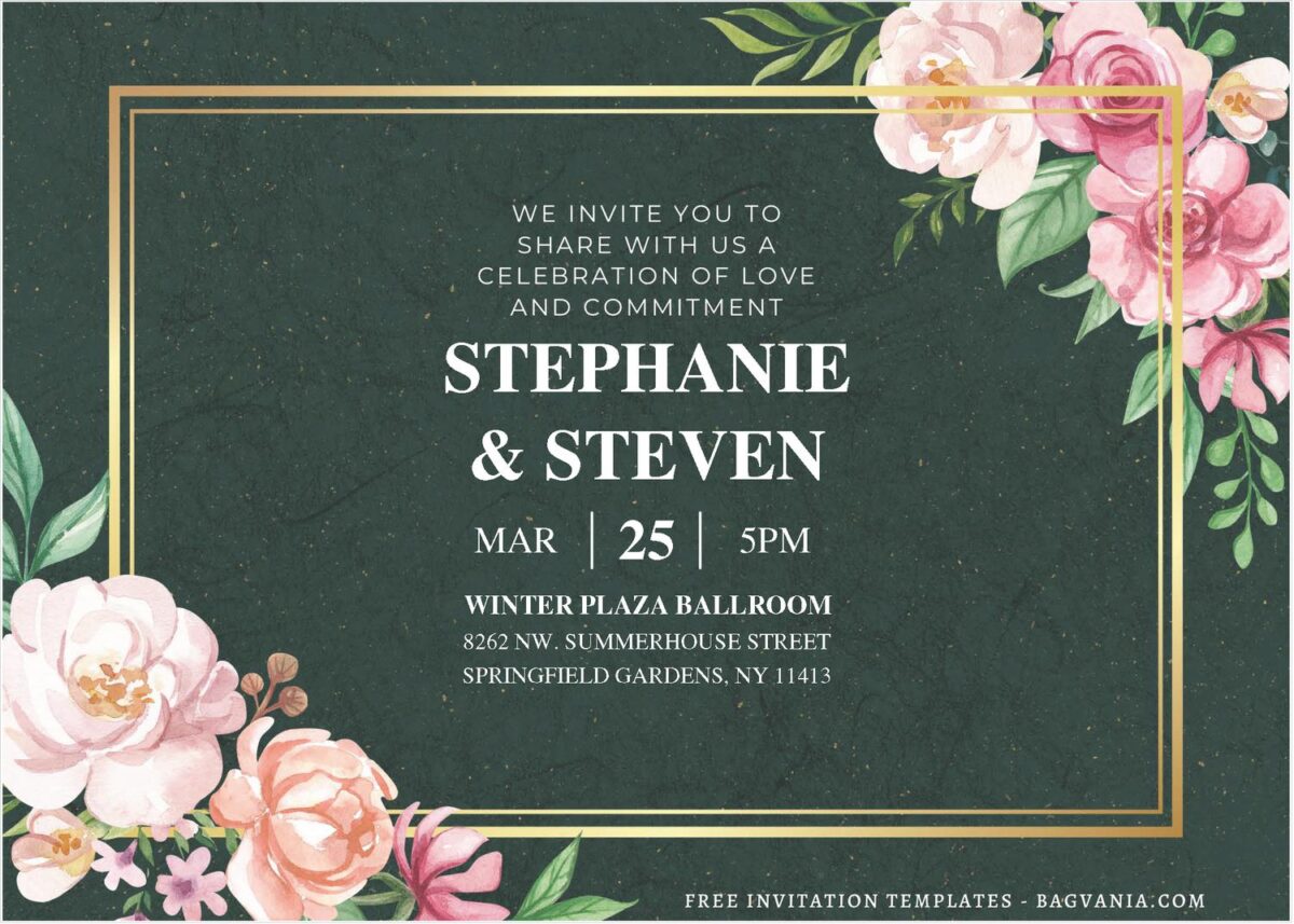 Rose and peony wedding invitation