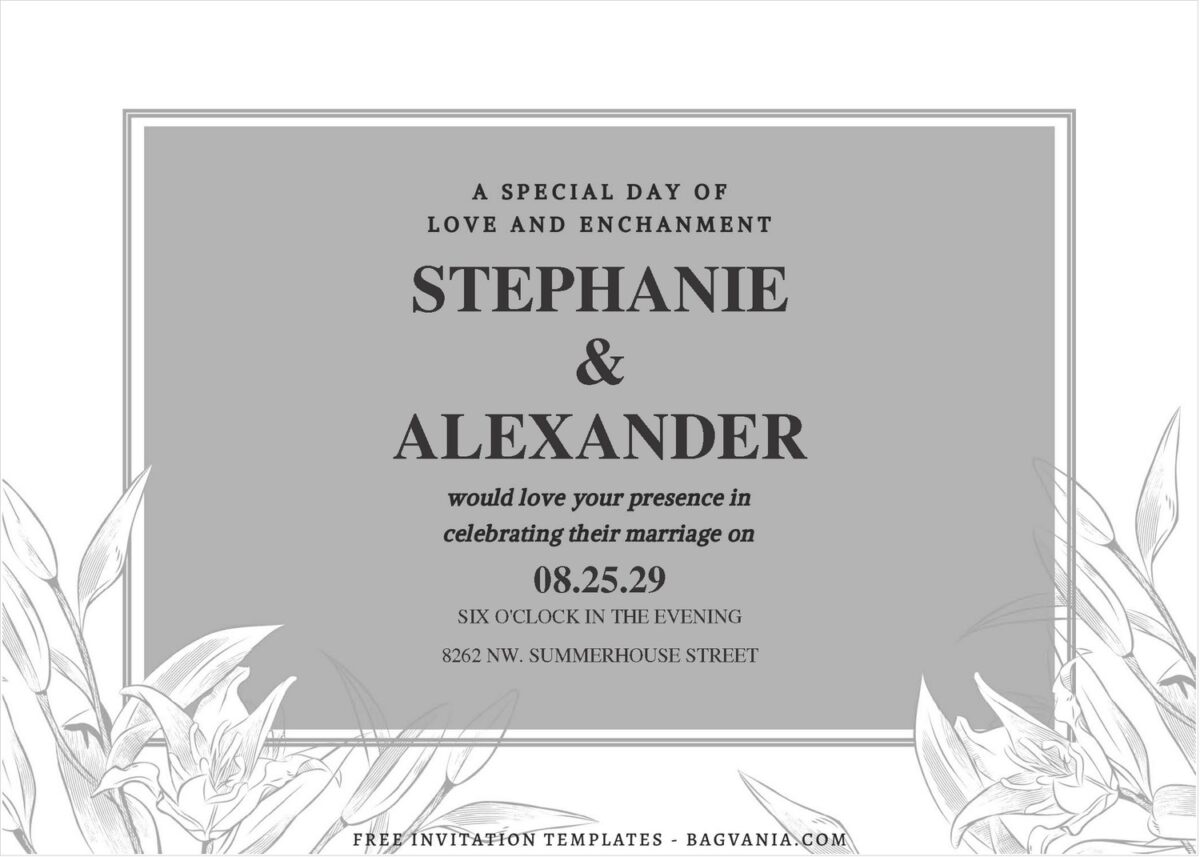 (Free Editable PDF) Pencil Sketched Floral & Greenery Wedding Invitation Templates J