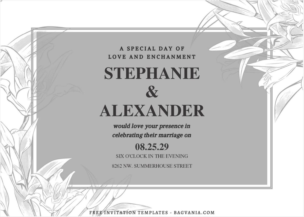 (Free Editable PDF) Pencil Sketched Floral & Greenery Wedding Invitation Templates B