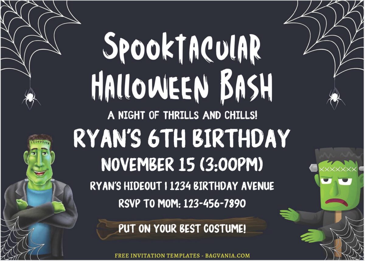 (Free Editable PDF) Spooktacular Halloween Frankenstein Birthday Invitation Templates B