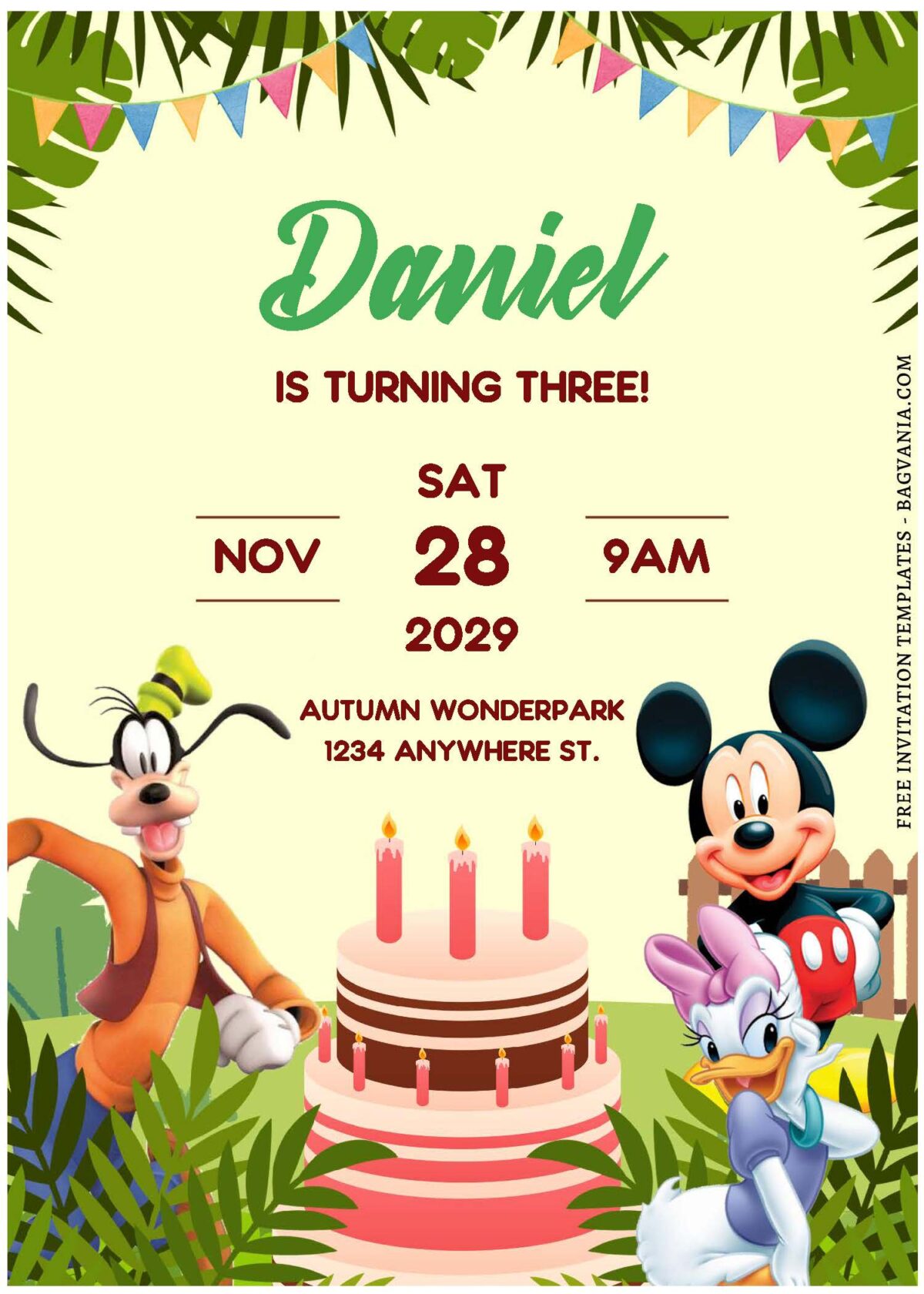 (Free Editable PDF) Mickey Mouse Jungle Surprise Birthday Invitation Templates D