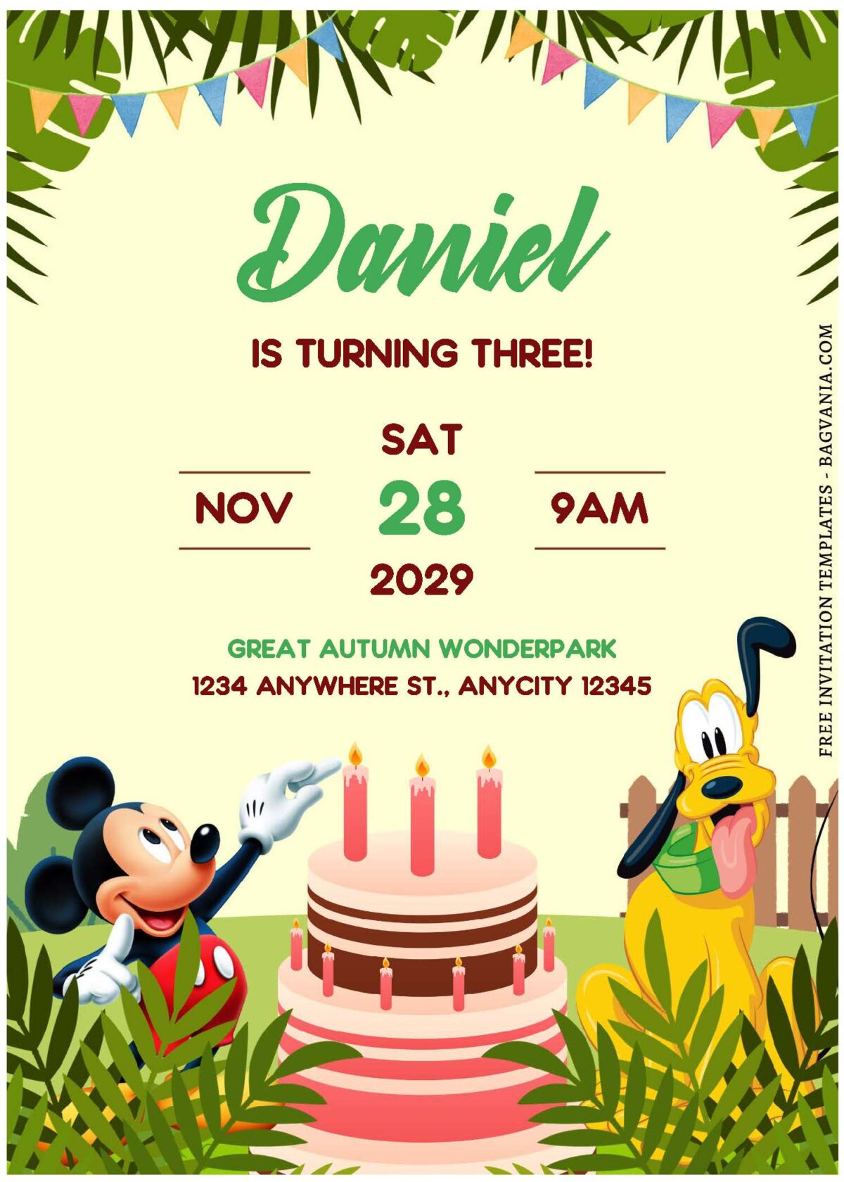 (Free Editable PDF) Mickey Mouse Jungle Surprise Birthday Invitation Templates E