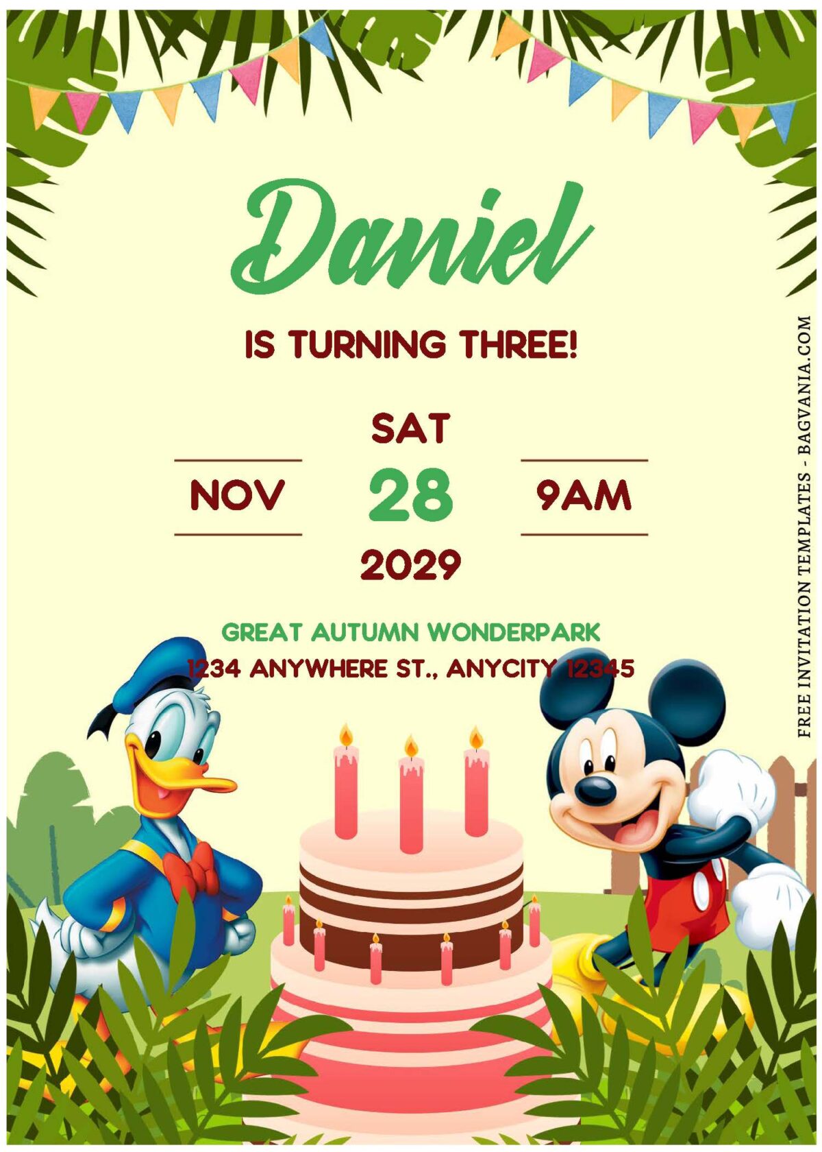 (Free Editable PDF) Mickey Mouse Jungle Surprise Birthday Invitation Templates F