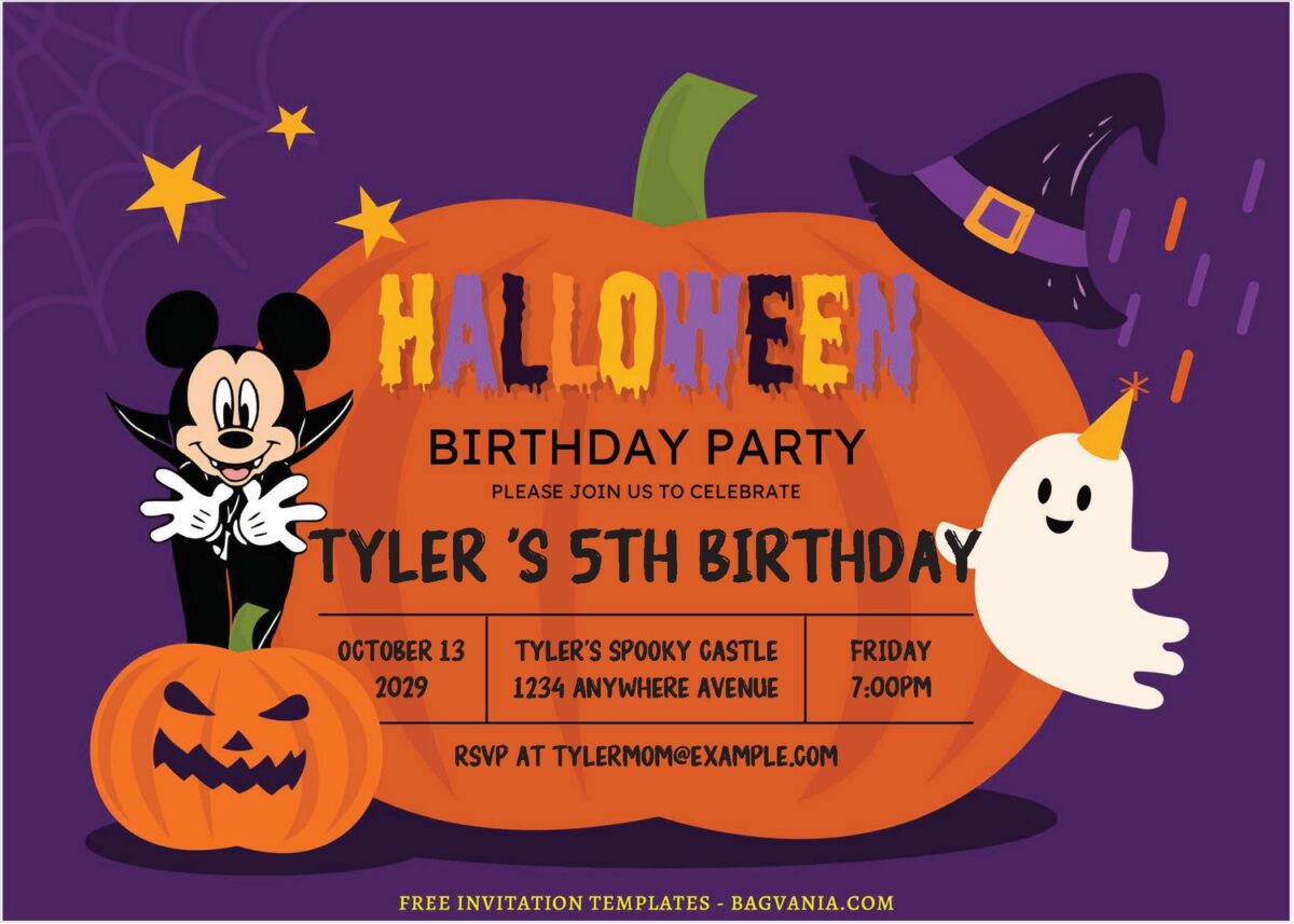 (Free Editable PDF) Jack O Lantern Mickey Mouse Birthday Invitation Templates D
