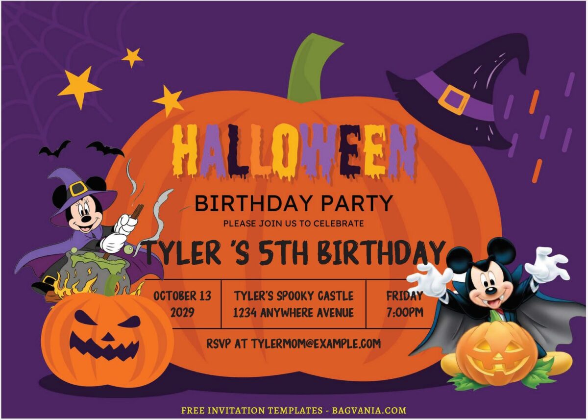 (Free Editable PDF) Jack O Lantern Mickey Mouse Birthday Invitation Templates E