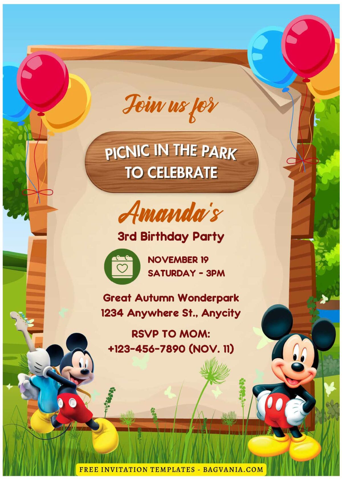 (Free Editable PDF) Childhood Joy Mickey Mouse Birthday Invitation Templates D