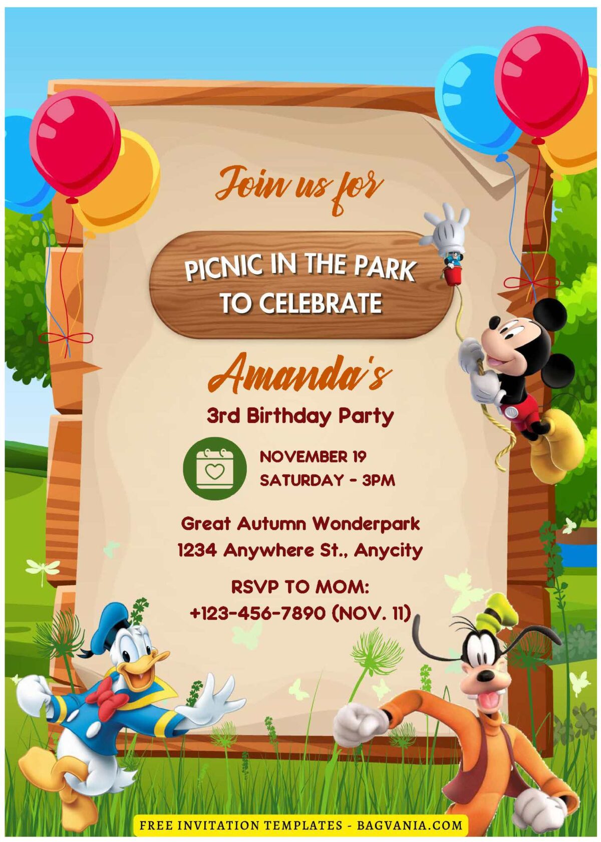 (Free Editable PDF) Childhood Joy Mickey Mouse Birthday Invitation Templates F