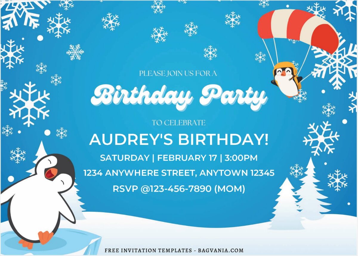 (Free Editable PDF) Playful Penguin Birthday Invitation Templates J