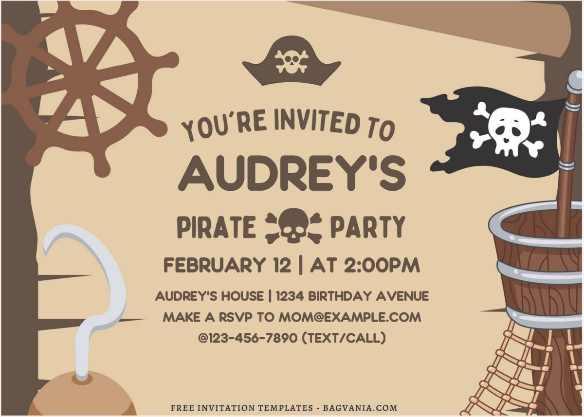 (Free Editable PDF) Adorable Animal Pirates Birthday Invitation Templates J