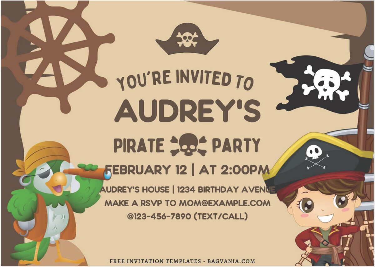 (Free Editable PDF) Adorable Animal Pirates Birthday Invitation Templates A