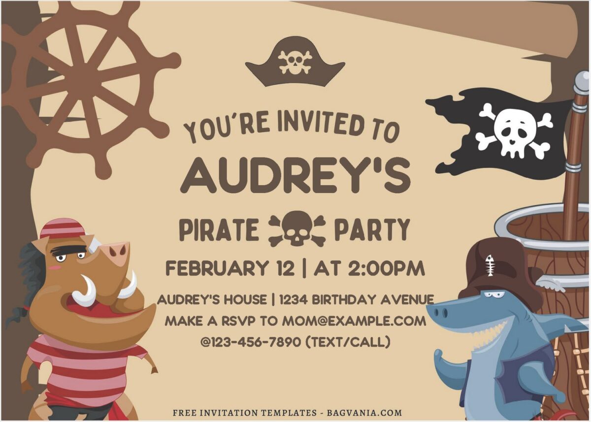 (Free Editable PDF) Adorable Animal Pirates Birthday Invitation Templates B
