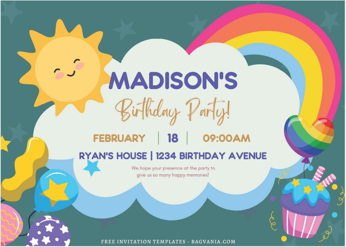 (Free Editable PDF) Fun-Filled Rainbow Birthday Invitation Templates A