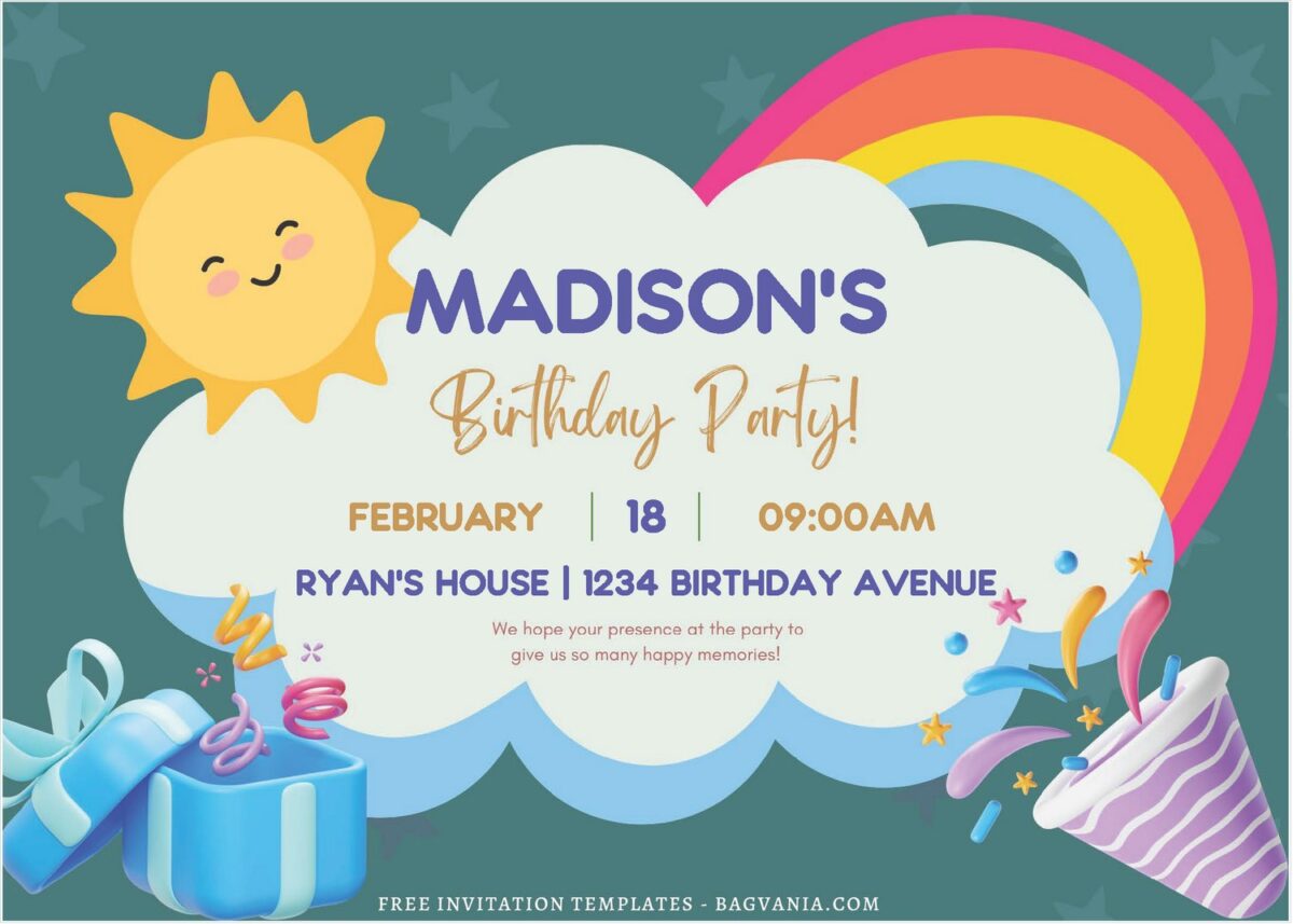 (Free Editable PDF) Fun-Filled Rainbow Birthday Invitation Templates B