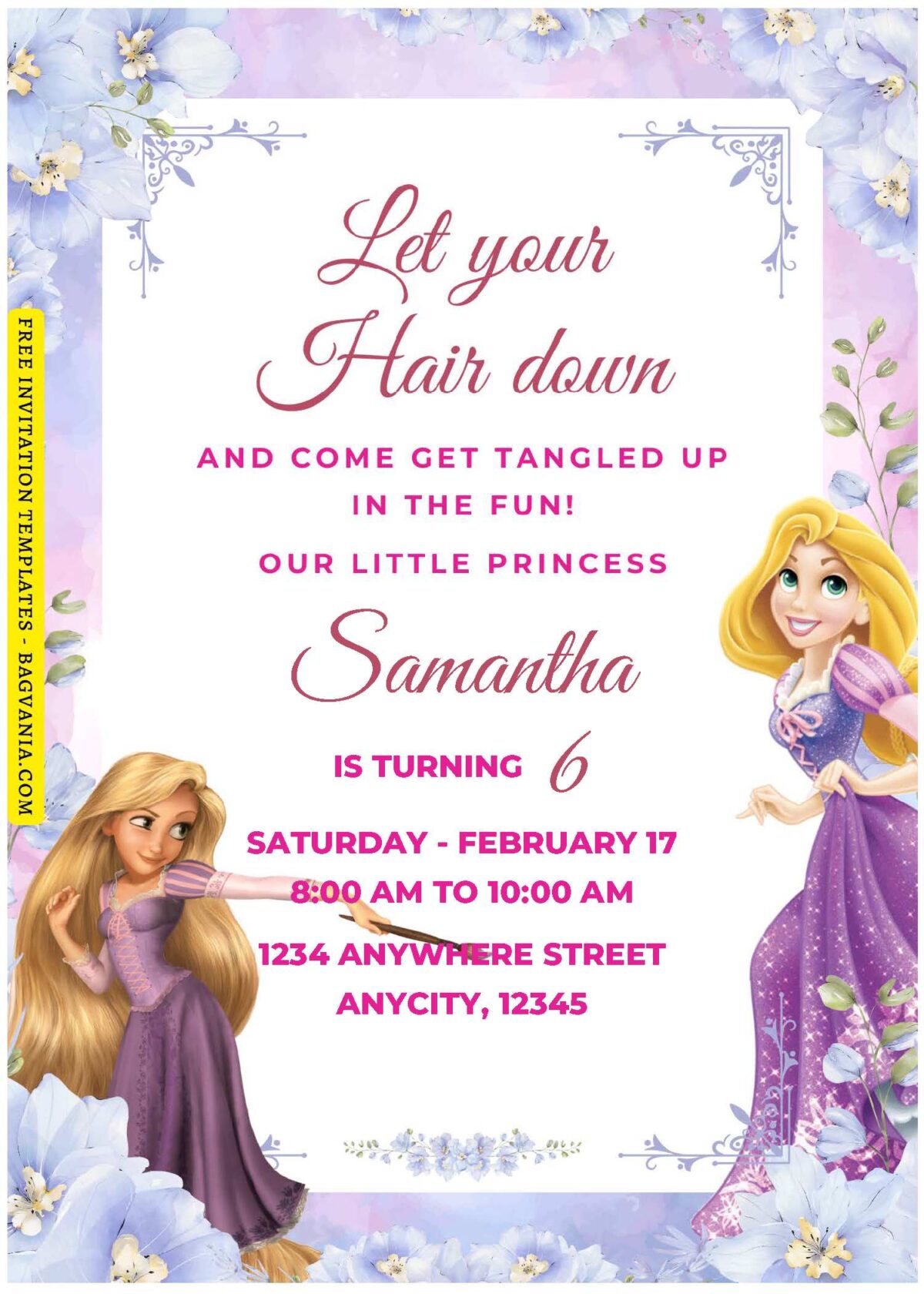 (Free Editable PDF) Disney Tangled Rapunzel Birthday Invitation Templates D