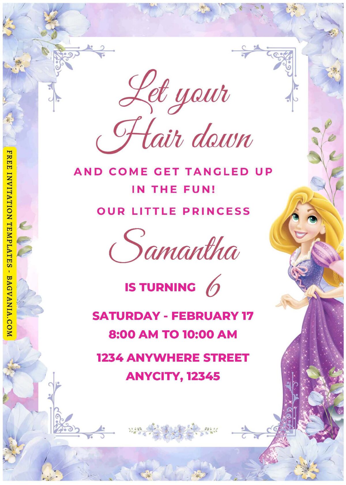 (Free Editable PDF) Disney Tangled Rapunzel Birthday Invitation Templates E