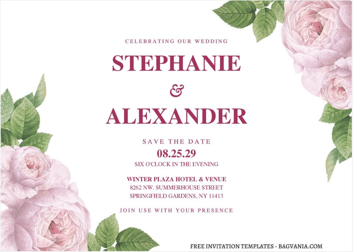 (Free Editable PDF) Exquisite Watercolor Rose & Peony Wedding Invitation Templates J