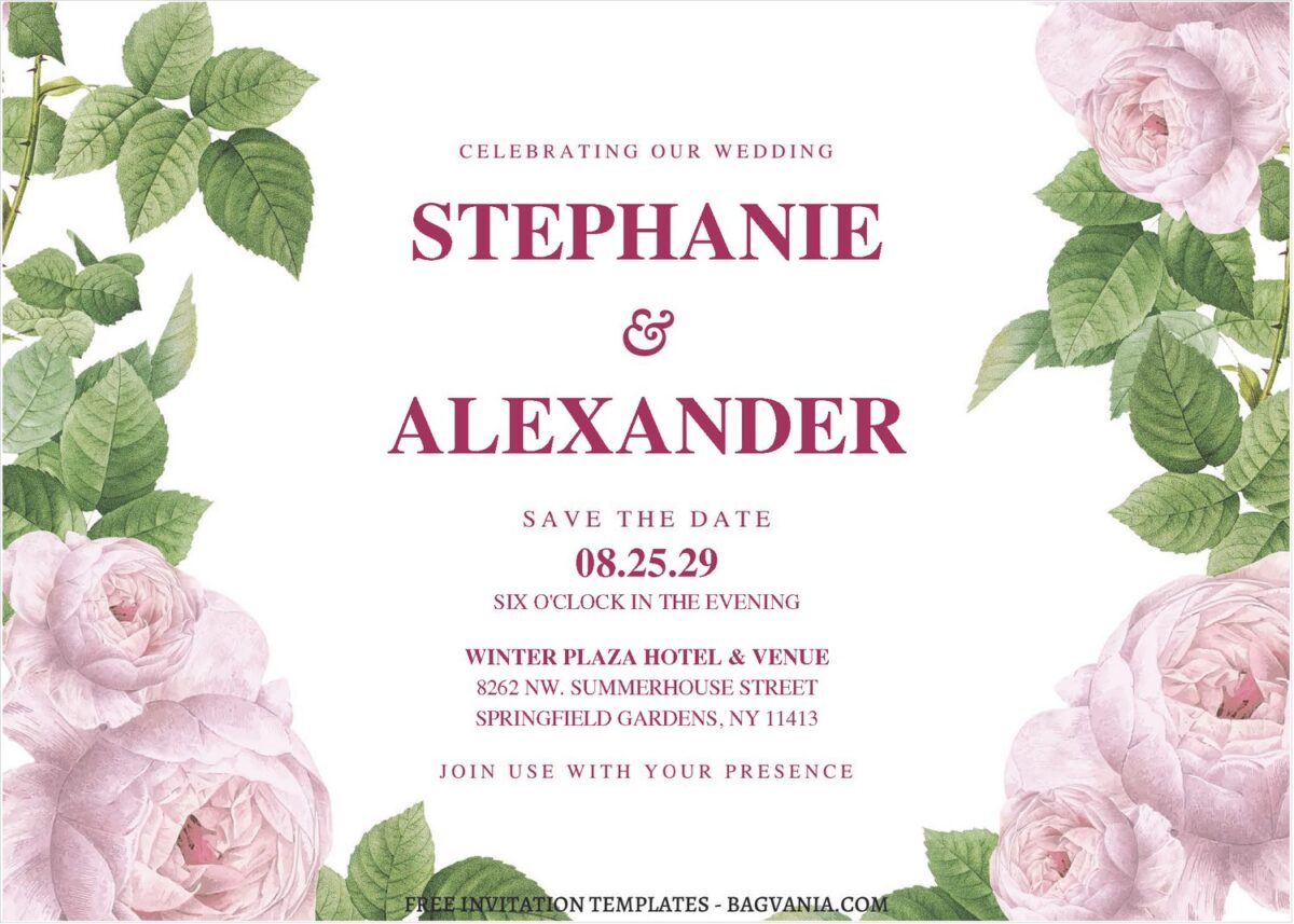(Free Editable PDF) Exquisite Watercolor Rose & Peony Wedding Invitation Templates A