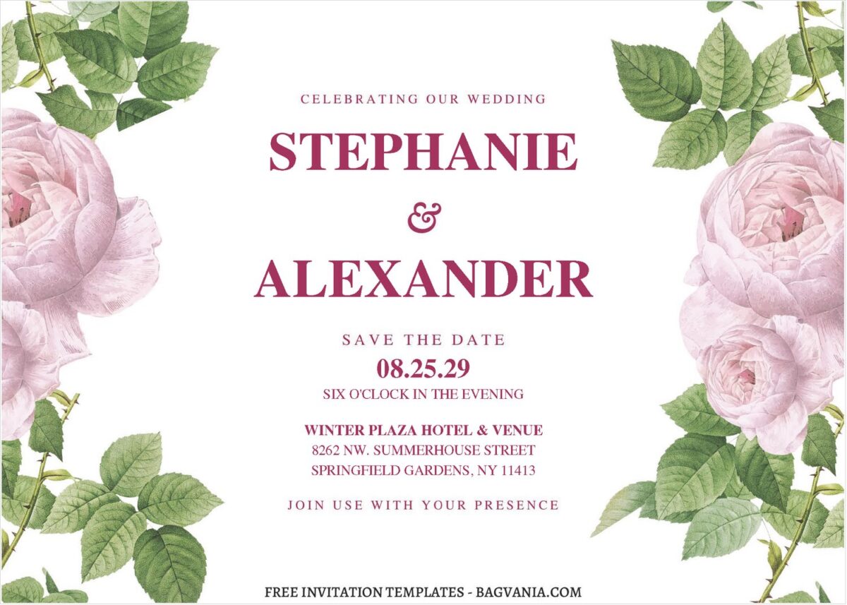 (Free Editable PDF) Exquisite Watercolor Rose & Peony Wedding Invitation Templates B