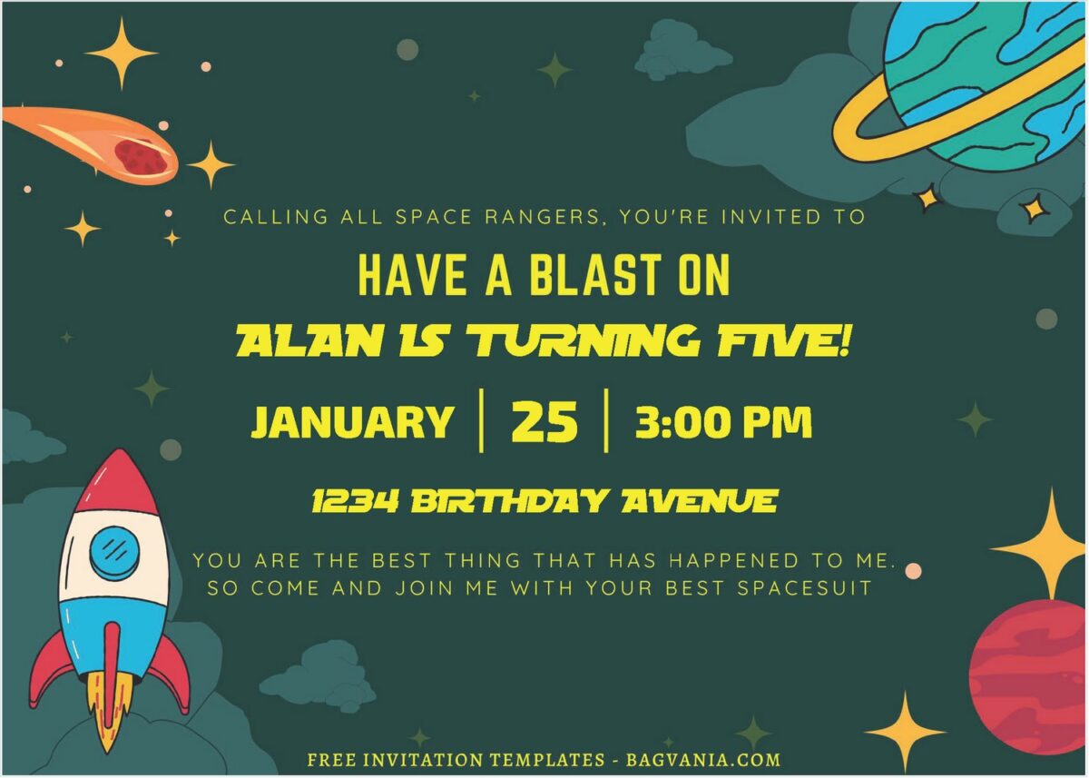 (Free Editable PDF) Out Of This World Space Birthday Invitation Templates D