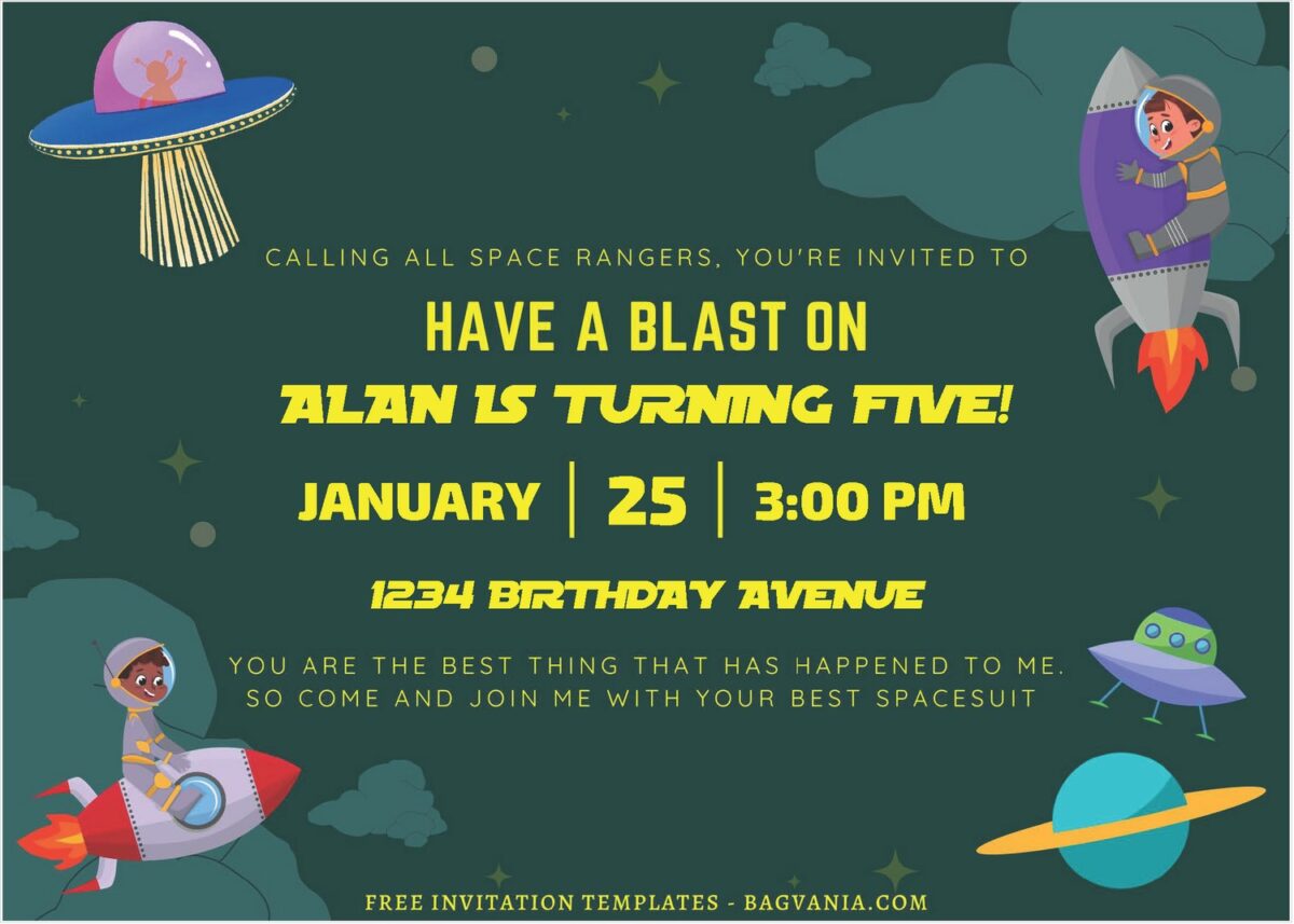 (Free Editable PDF) Out Of This World Space Birthday Invitation Templates F