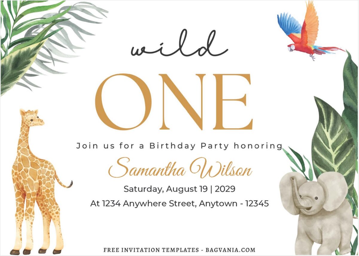 (Free Editable PDF) Watercolor Jungle Animals Birthday Invitation Templates D