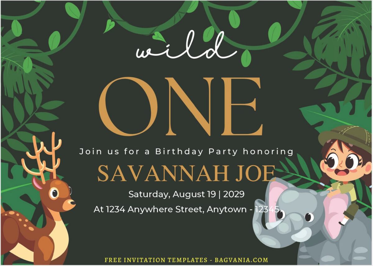 (Free Editable PDF) Jungle Birthday Bash Invitation Templates A