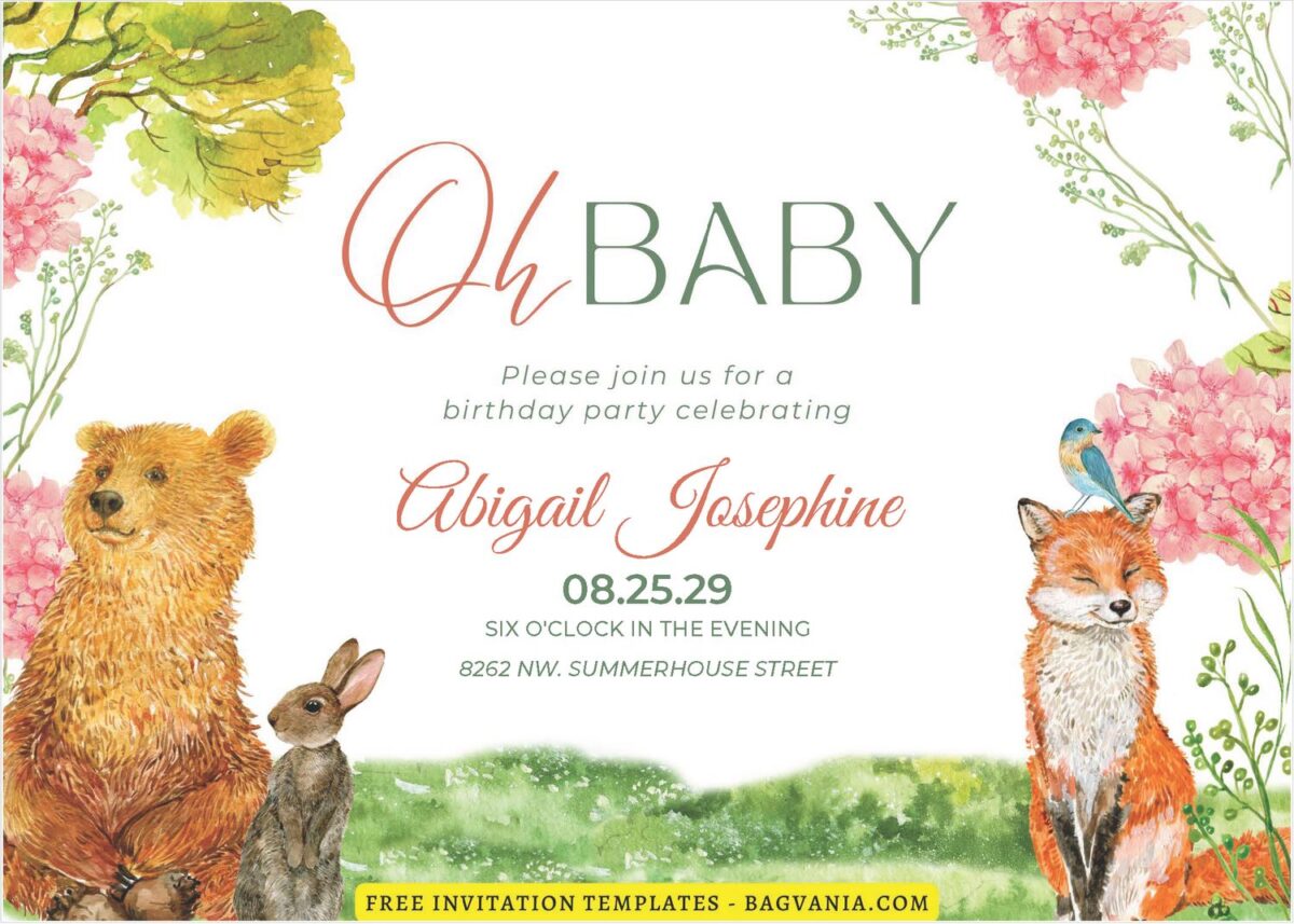 (Free Editable PDF) Baby Animals In Woodland Birthday Invitation Templates A