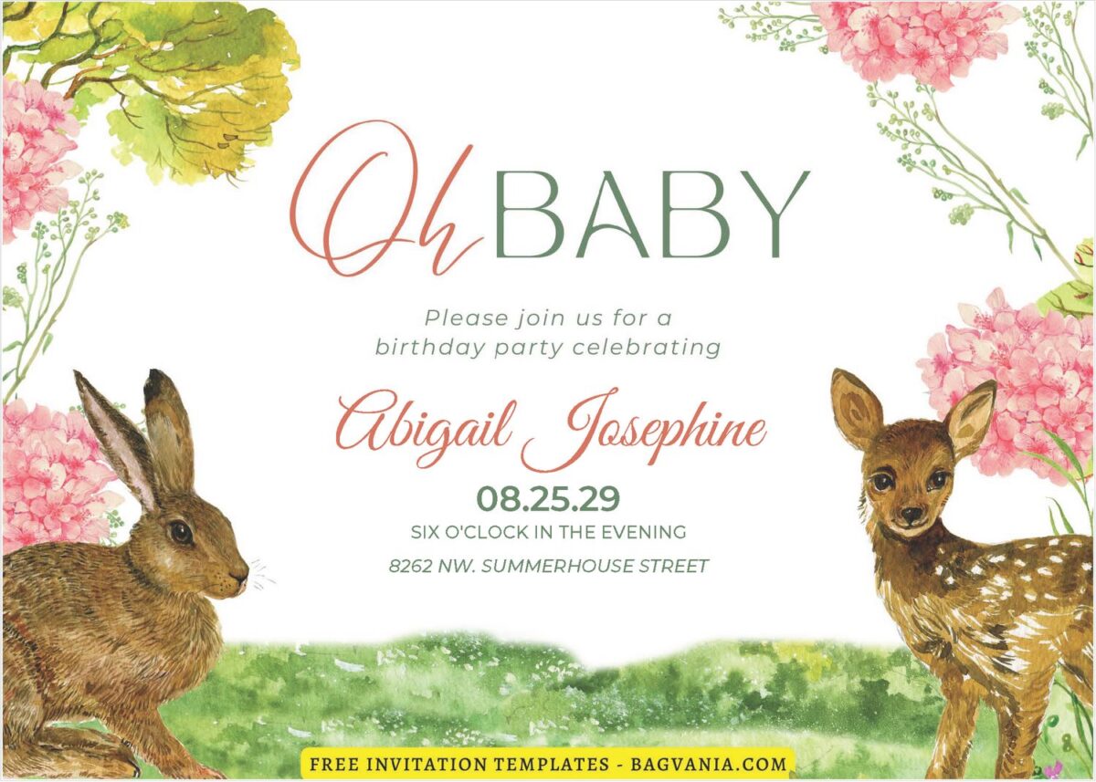 (Free Editable PDF) Baby Animals In Woodland Birthday Invitation Templates B