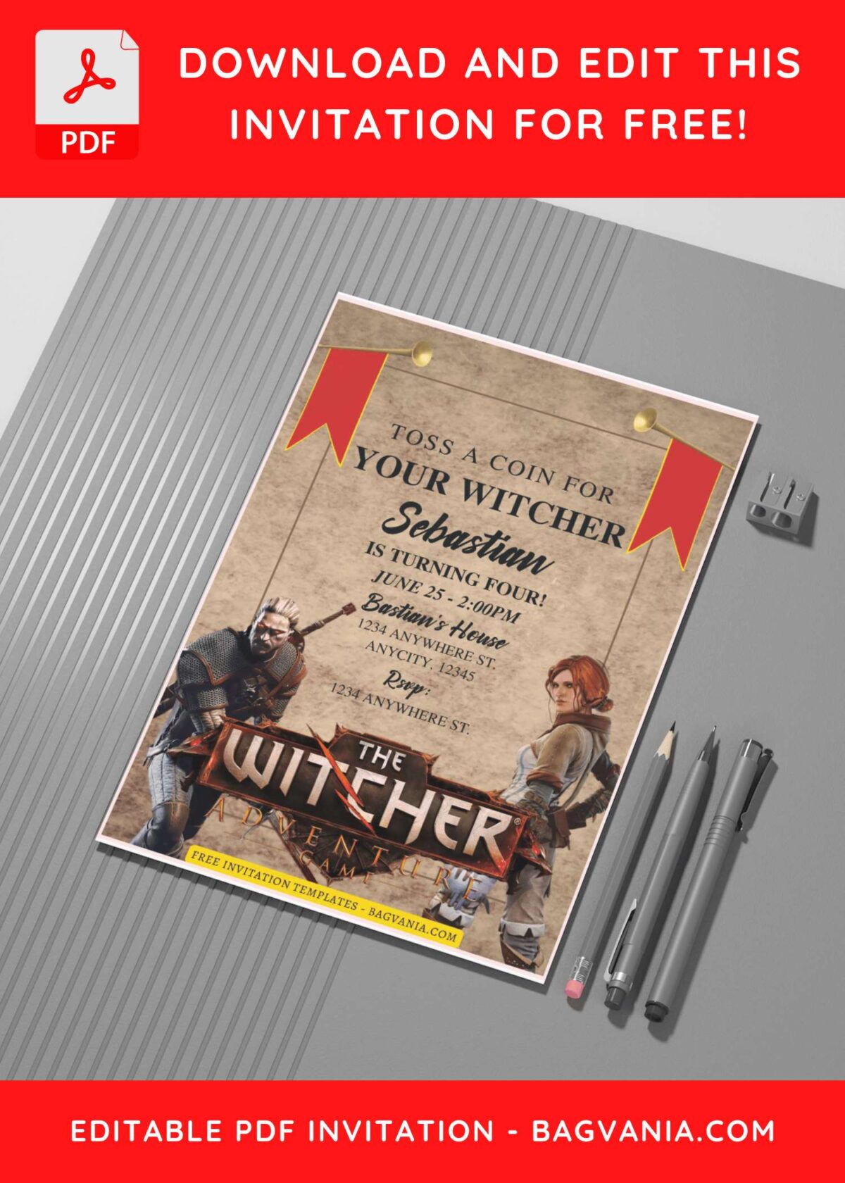 (Free Editable PDF) The Witcher III Birthday Invitation Templates G