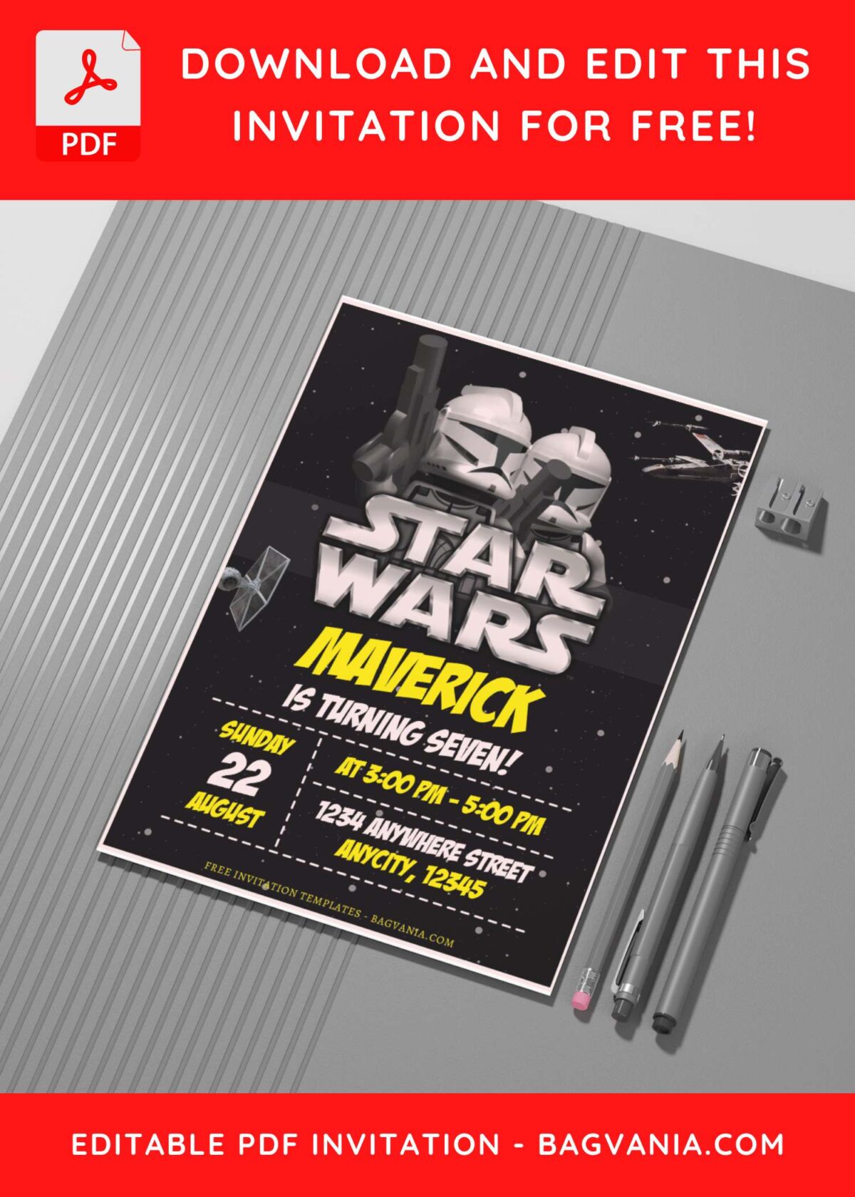 (Free Editable PDF) Star Wars Mandalorian Birthday Invitation Templates G