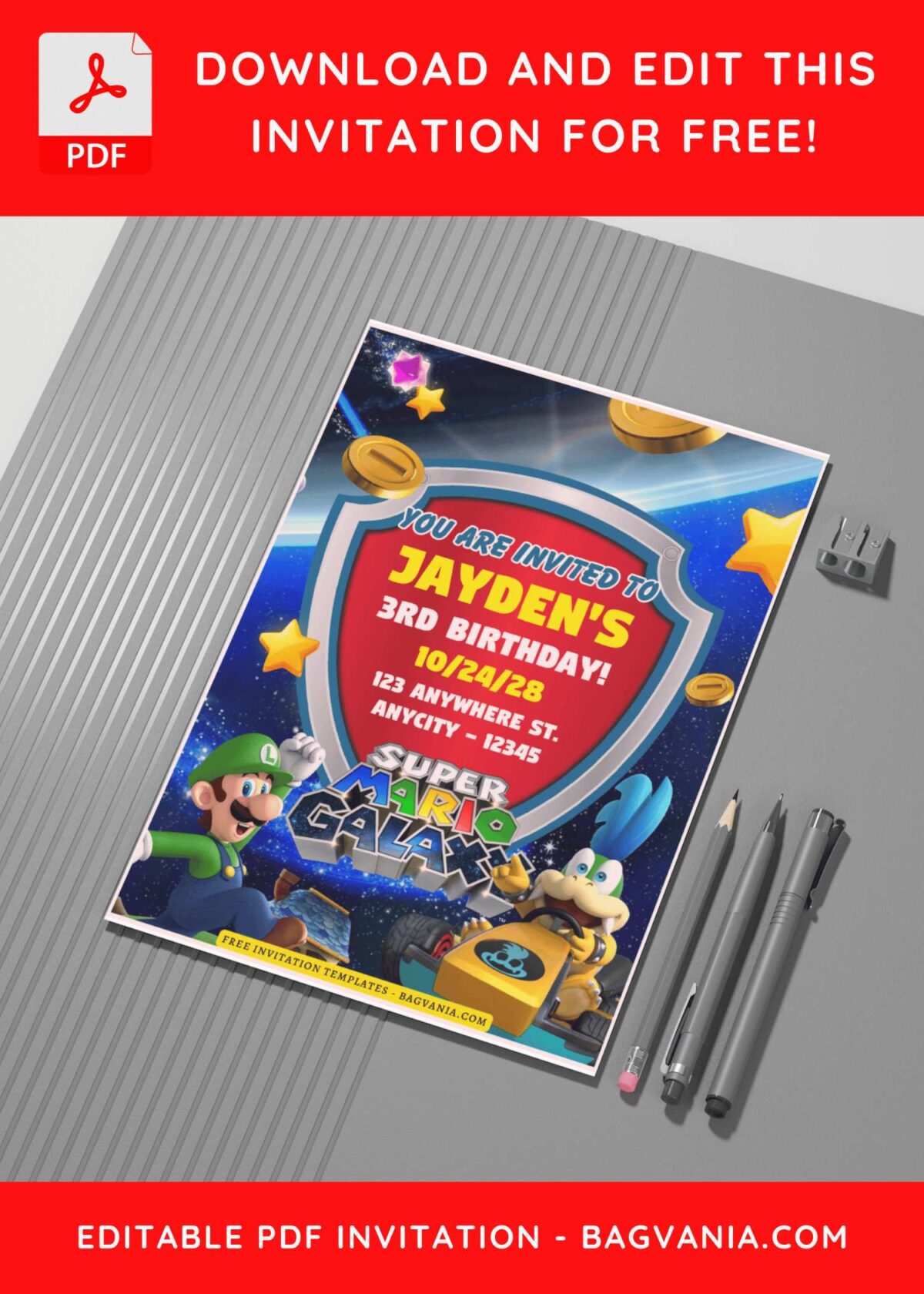 (Free Editable PDF) Super Awesome Mario World Birthday Invitation Templates G