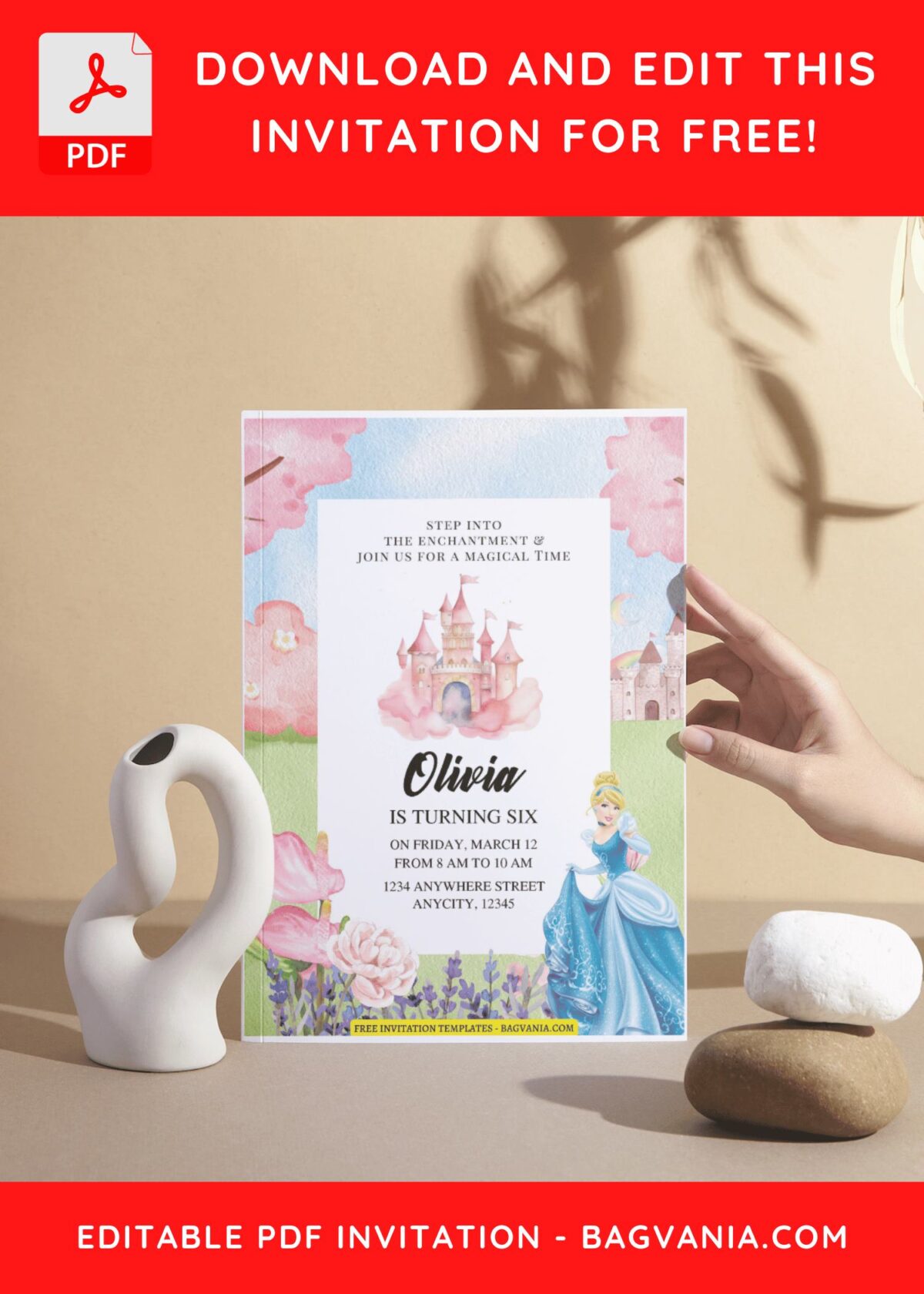 (Free Editable PDF) Cinderella And Princess Castle Birthday Invitation Templates E