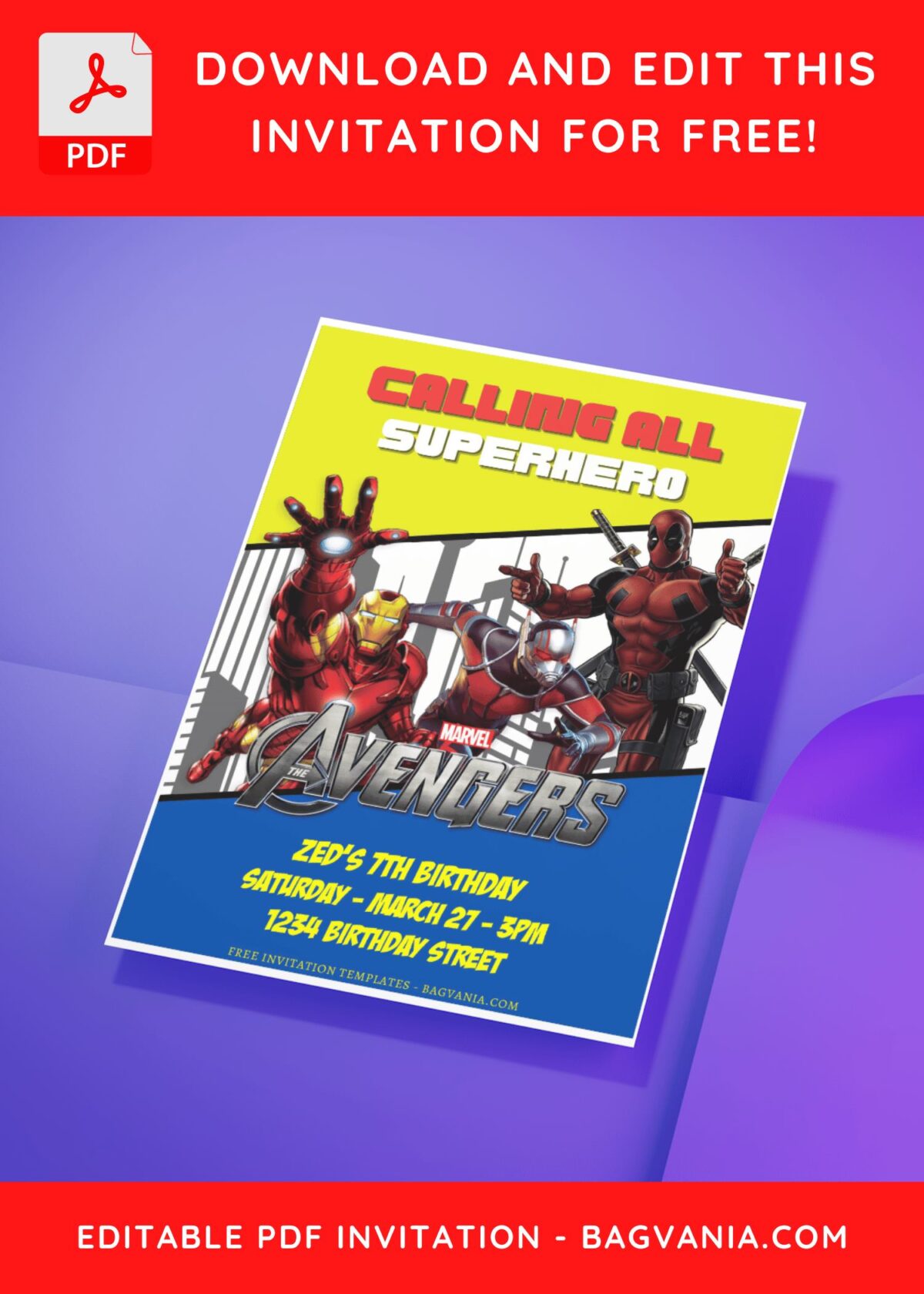 (Free Editable PDF) Marvel Universe Avengers Birthday Invitation Templates H