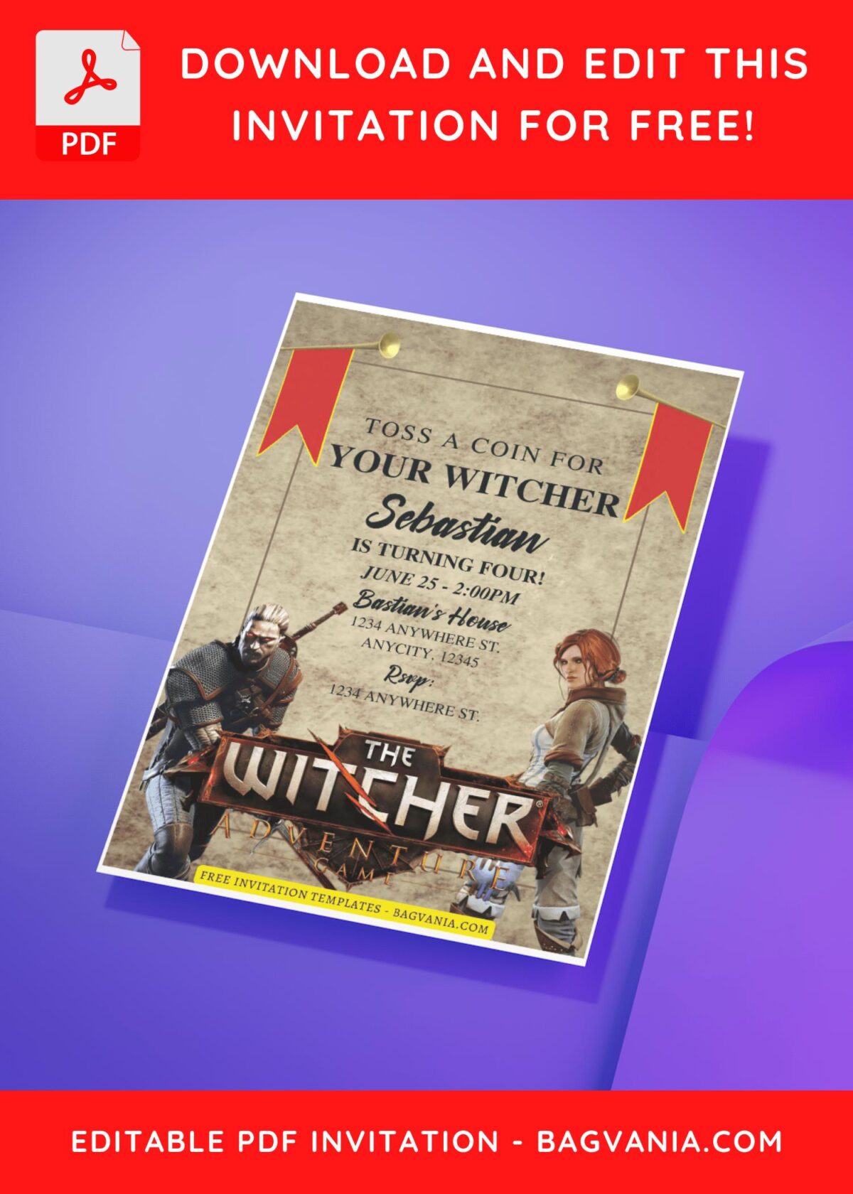 (Free Editable PDF) The Witcher III Birthday Invitation Templates H