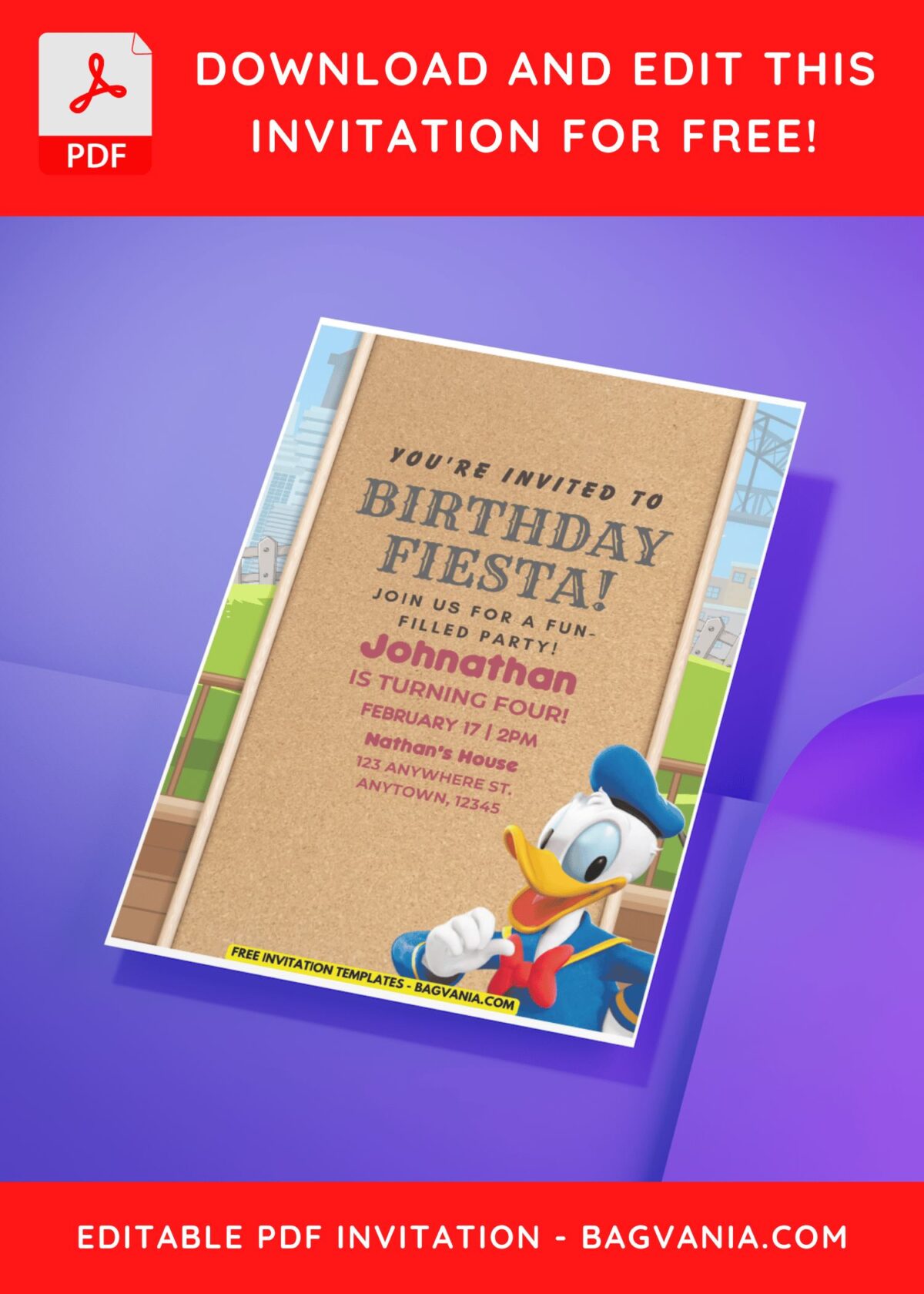 (Free Editable PDF) Classic Donald Duck Birthday Invitation Templates D