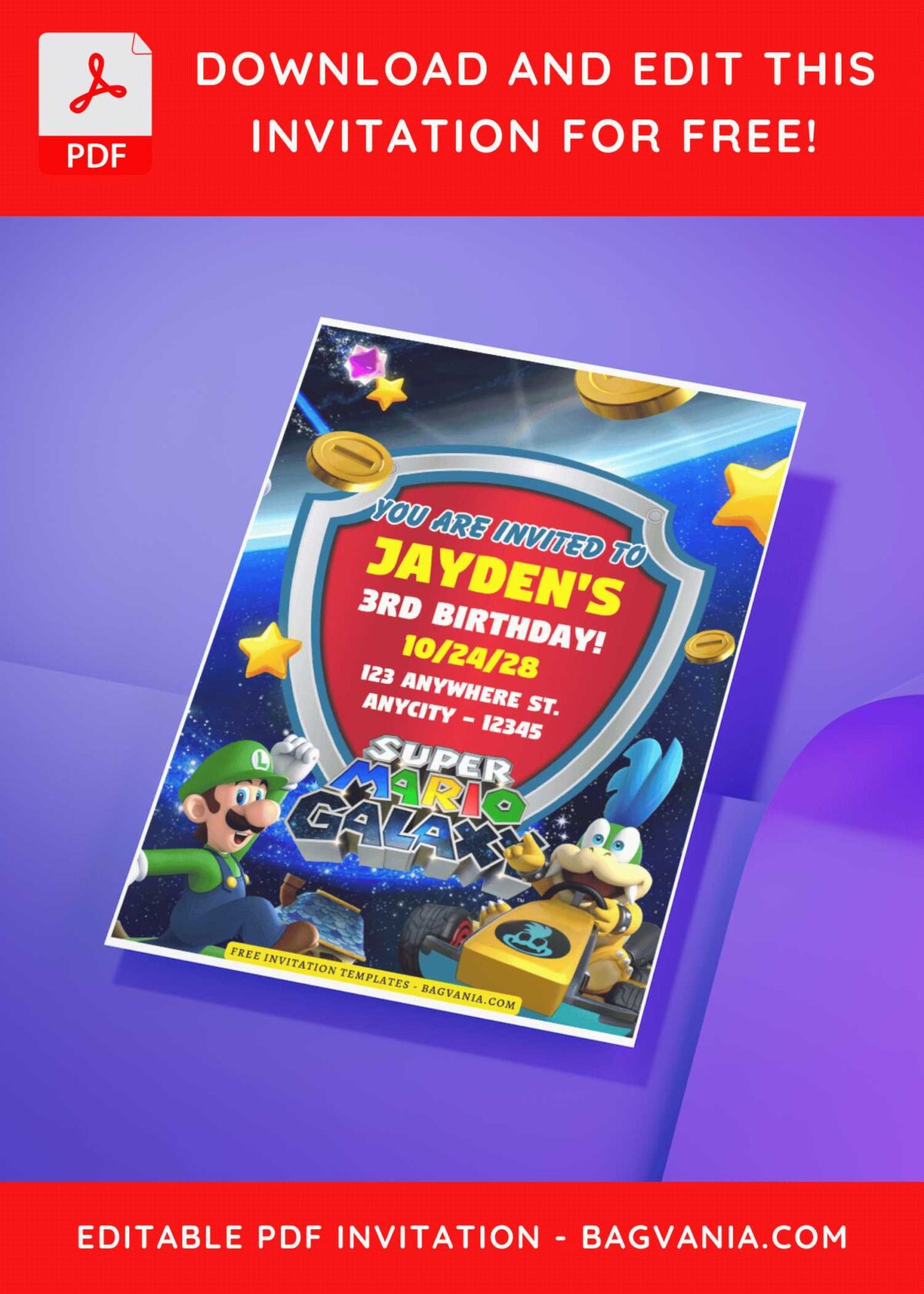 (Free Editable PDF) Super Awesome Mario World Birthday Invitation Templates H