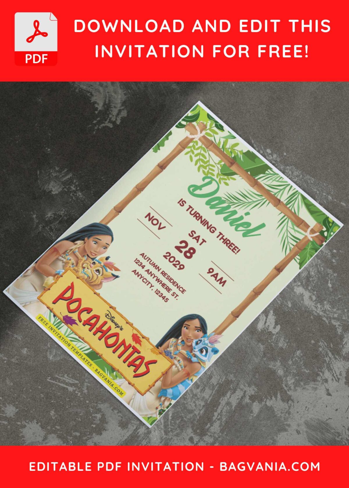 (Free Editable PDF) Native-American Princess Pocahontas Birthday Invitation Templates I