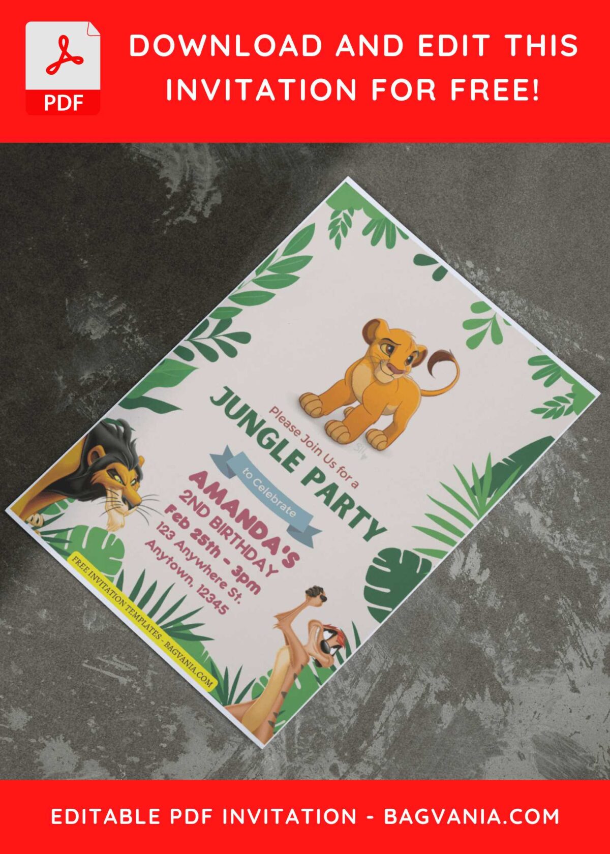 (Free Editable PDF) Beautiful Lion King Kids Birthday Invitation Templates E