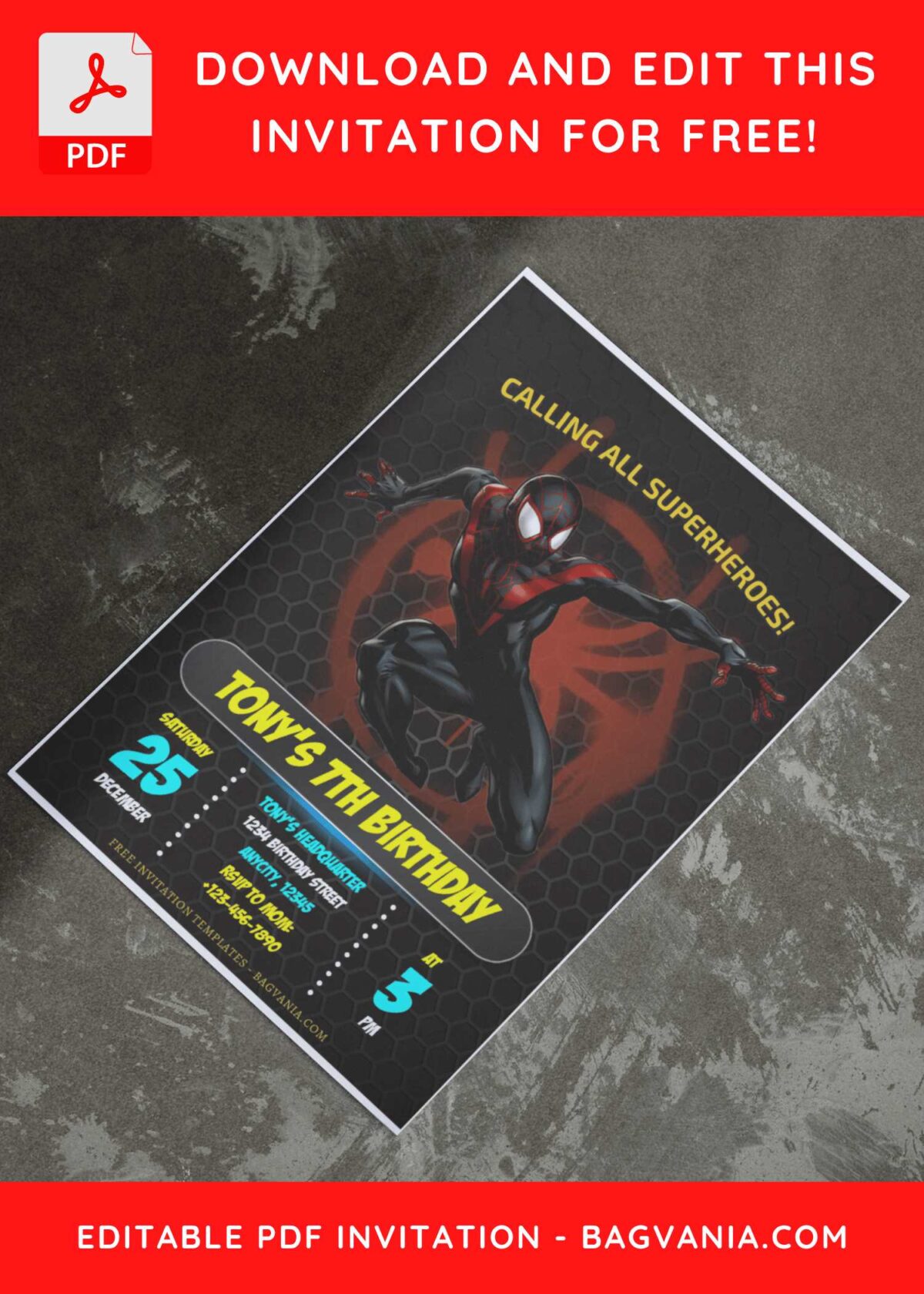 (Free Editable PDF) Ultimate Spiderman Miles Morales Birthday Invitation Templates E