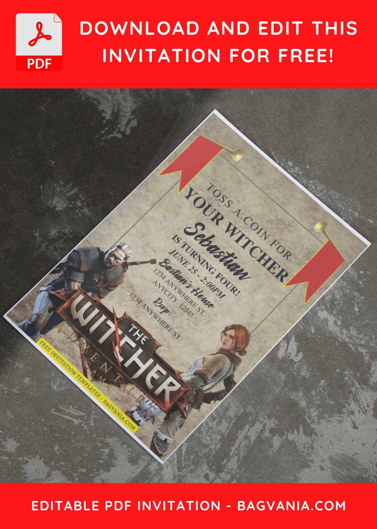 (Free Editable PDF) The Witcher III Birthday Invitation Templates I