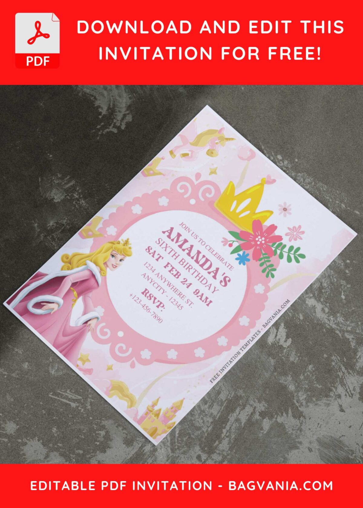 (Free Editable PDF) Enchanted Disney Aurora Birthday Invitation Templates I