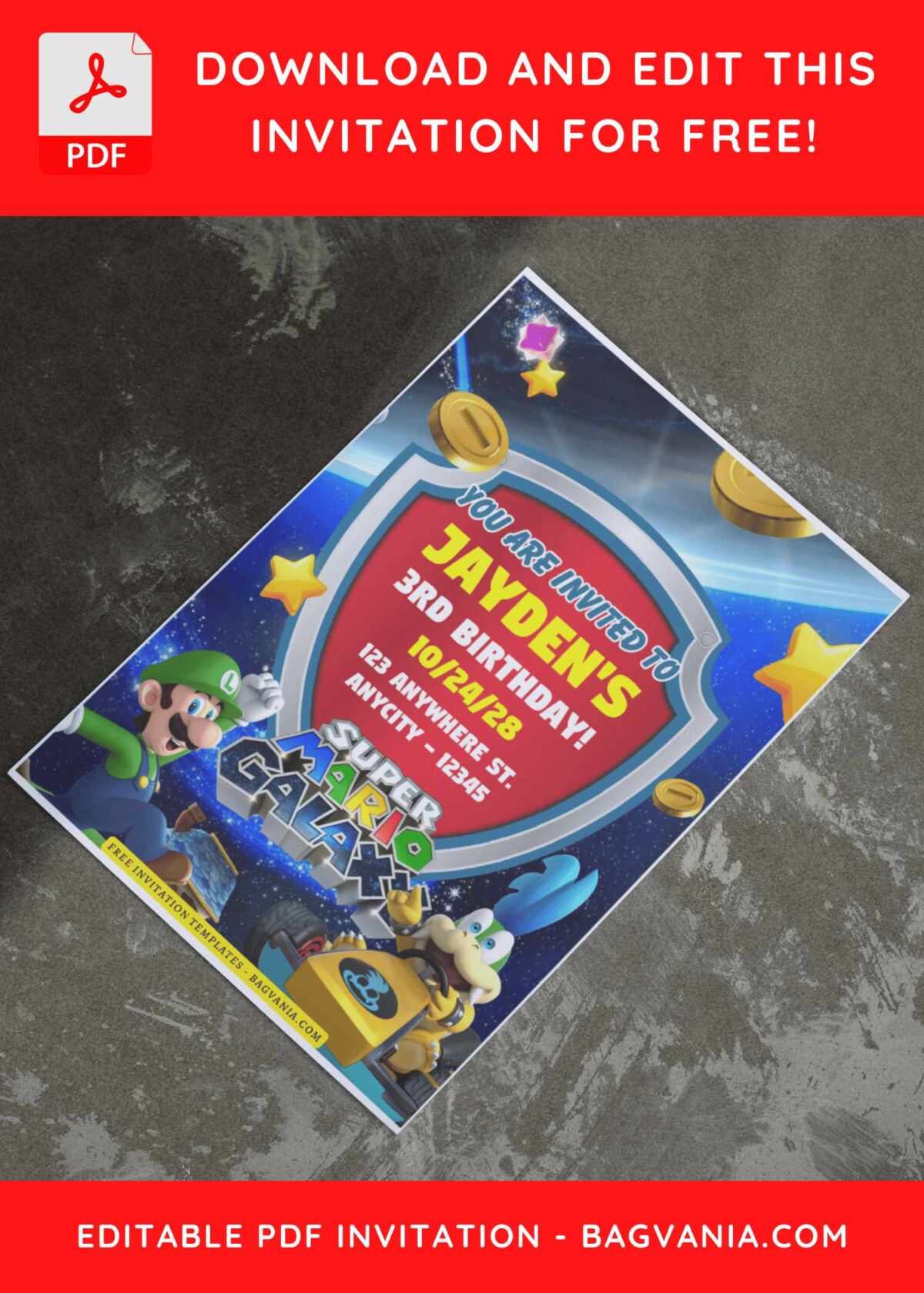 (Free Editable PDF) Super Awesome Mario World Birthday Invitation Templates I