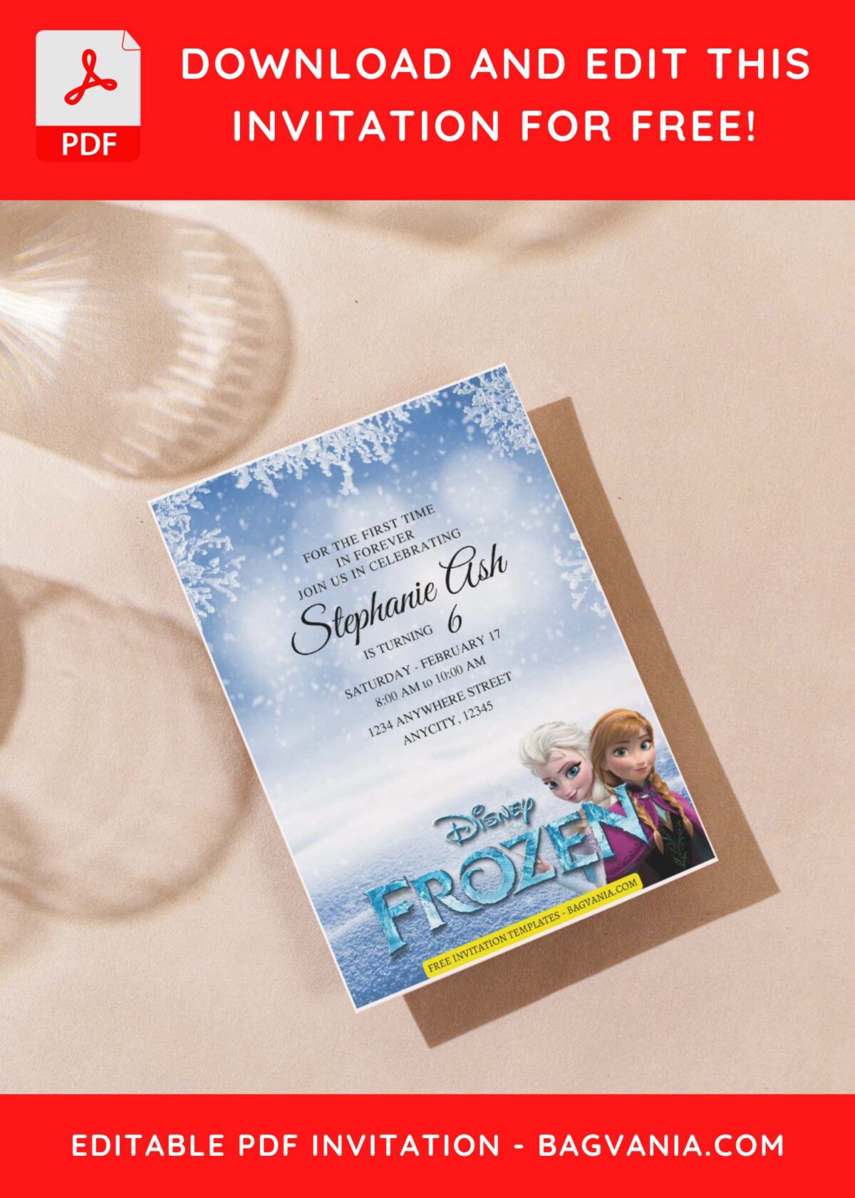 (Free Editable PDF) Charming Elsa & Anna Frozen Birthday Invitation Templates J