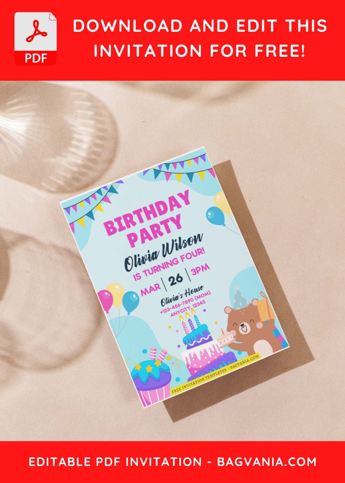 (Free Editable PDF) Lovely Party Animals Kids Birthday Invitation Templates J