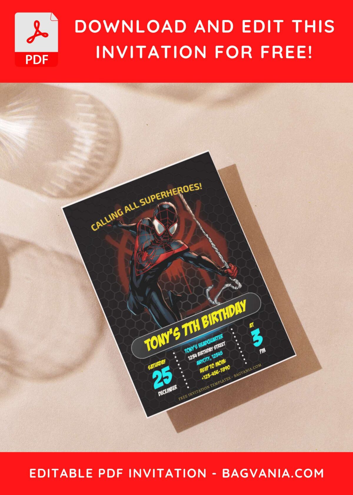 (Free Editable PDF) Ultimate Spiderman Miles Morales Birthday Invitation Templates F