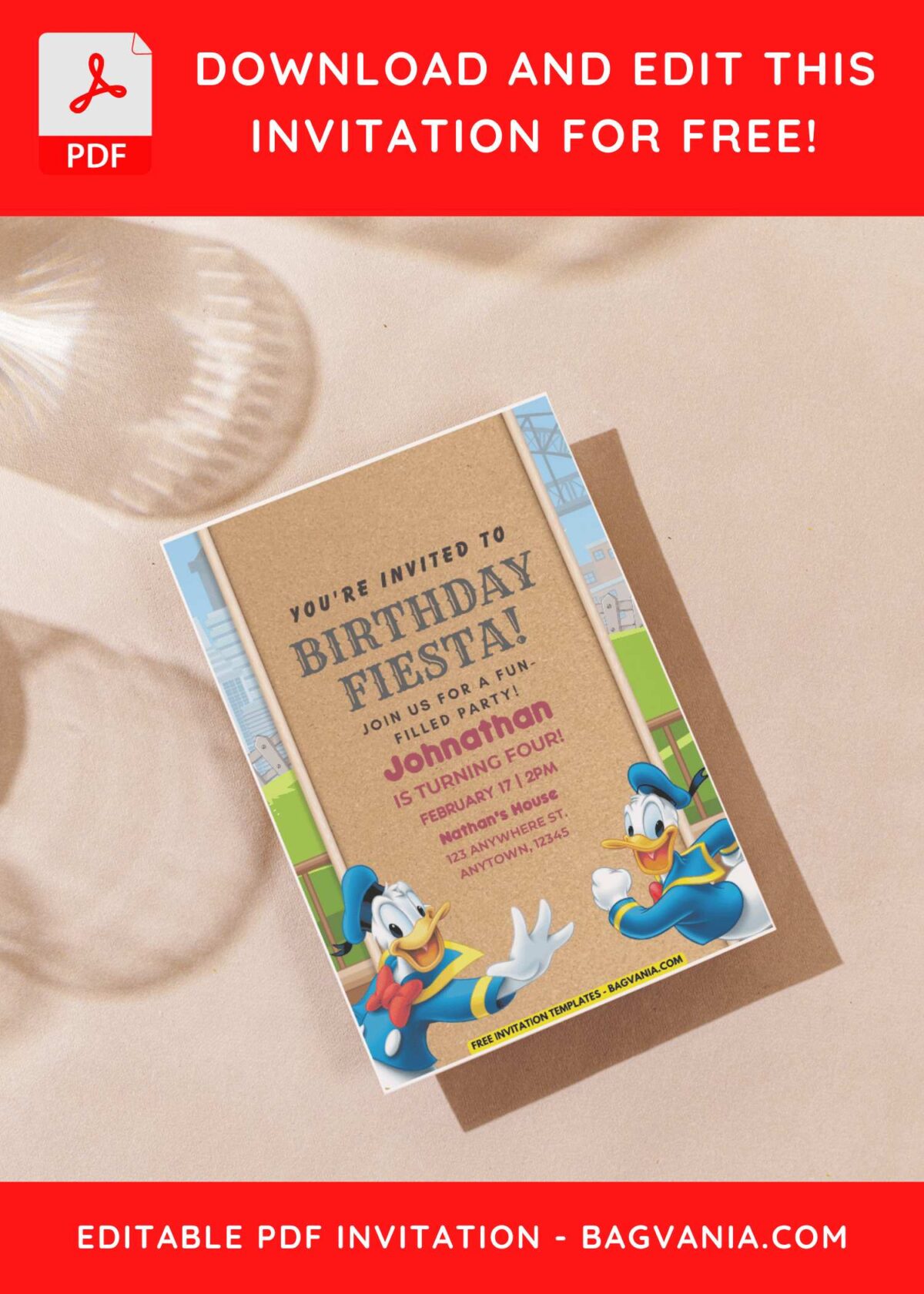 (Free Editable PDF) Classic Donald Duck Birthday Invitation Templates F