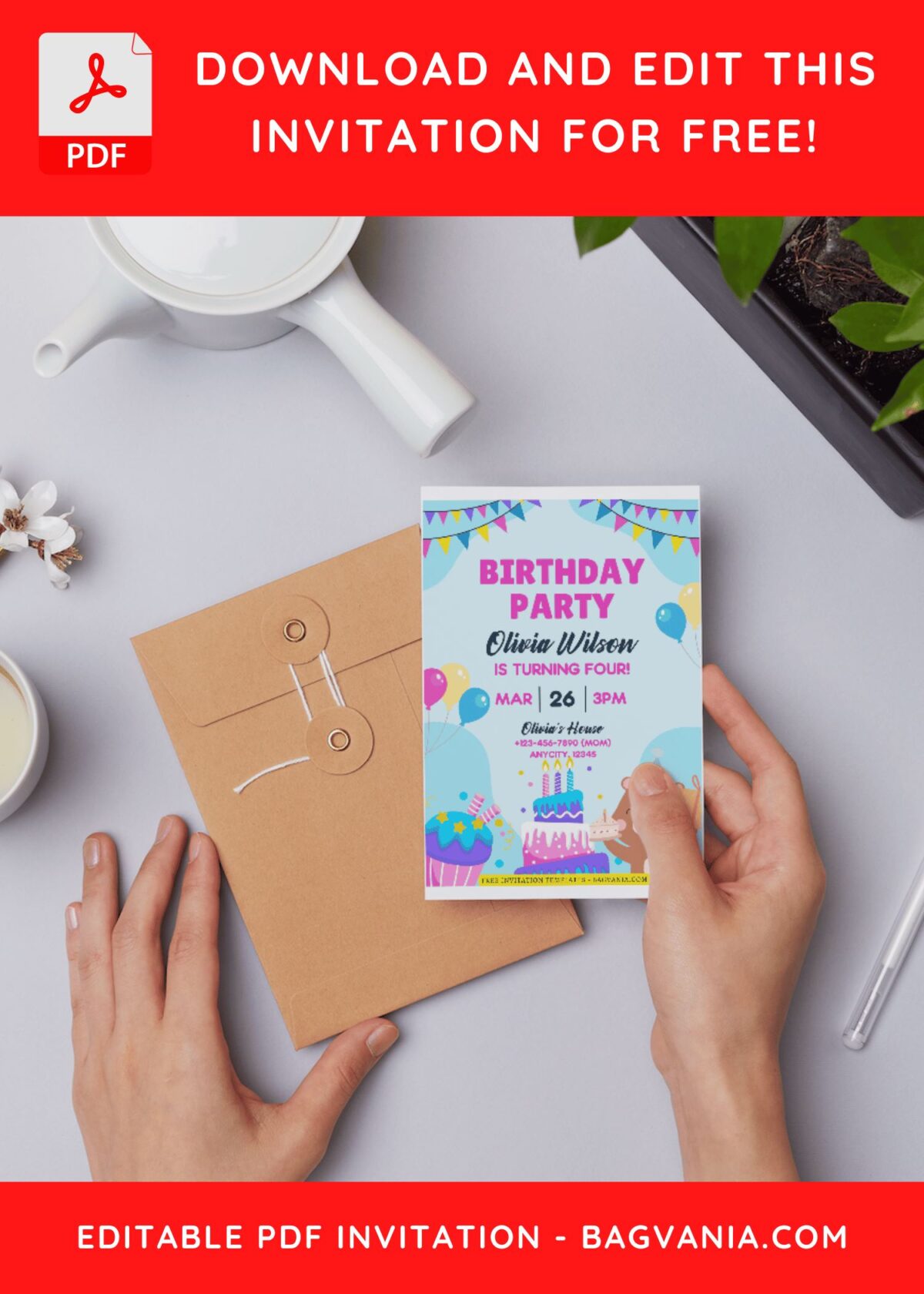 (Free Editable PDF) Lovely Party Animals Kids Birthday Invitation Templates A