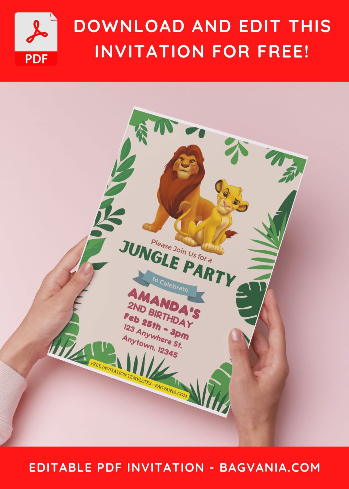 (Free Editable PDF) Beautiful Lion King Kids Birthday Invitation Templates H